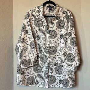 St Tropez West Linen Paisley Shirt Jacket 3X Black White